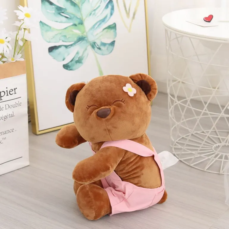 Ours en peluche salopette rose