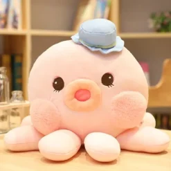 Peluche pieuvre chapeau rose